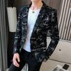 Fashion Personality Geometric Print Korean Version of The Slim Formal Wedding Party Prom Suit Jacket  Personality Handsome Small Suit Men's Clothing
