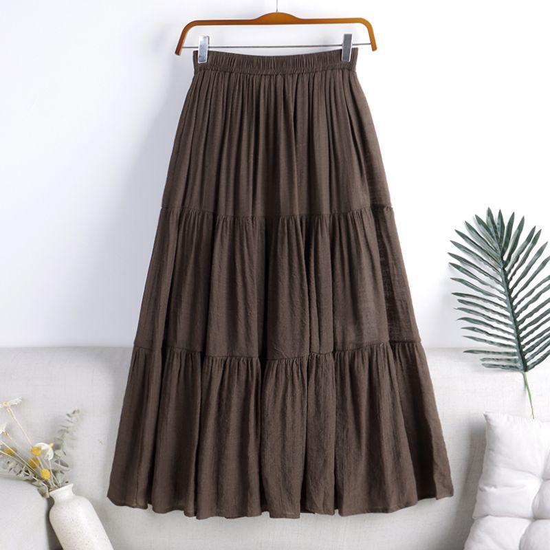 MOJTA Mid Skirt Spring Summer Women's Elastic High Waist Skirt A-line Skirt