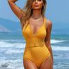 2024 European & American Sexy One-Piece Women’s Solid Color Buckle Swimsuit Fashion Hot Style