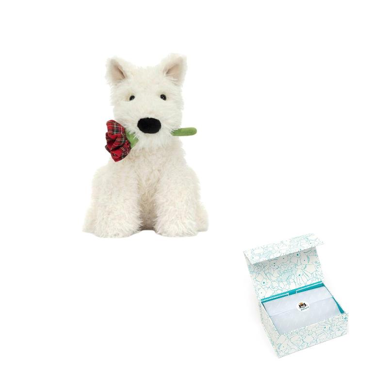 Jellycat Серия Ко Дню Святого Валентина Признание Монро Шотландский Терьер Хайлендер Держащий Розу Плюшевая Игрушка Набивная Кукла Сидячая Высота 25 см