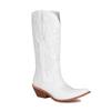 IPPEUM Silver Metallic Cowboy Boots Knee High Embroider Chunky Heel  Cowgirl Shoes Mid Calf Western Botas Cowboy Mujer