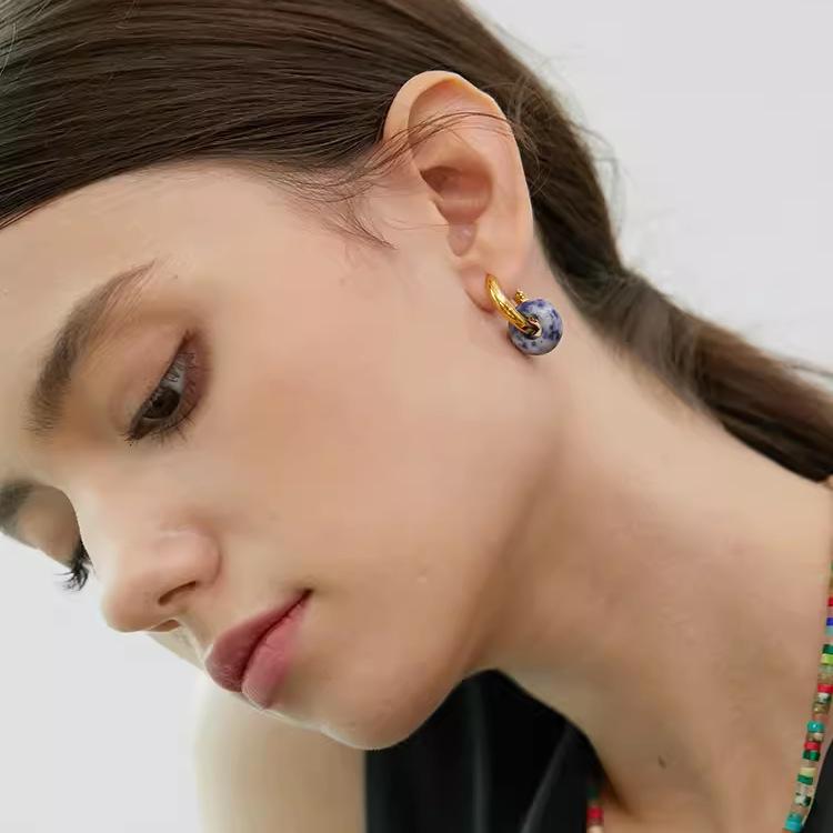 Пряжка для ушей из натурального агата и нефрита, два вида круглых сережек с пряжкой, улучшенное чувство света, роскошь, простая безопасная пряжка, кольцо