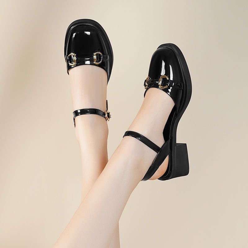 2025 новая летняя сумка, сандалии на каблуке, женские туфли на толстом каблуке, на среднем каблуке, из лакированной кожи, летние туфли, одинарные туфли, мягкая подошва, туфли с вырезами