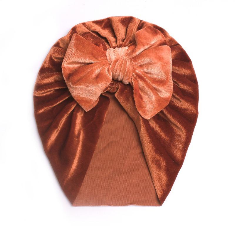 New Golden Velvet Children's Bow Hat, Baby Winter Warm Hat, Baby Hat