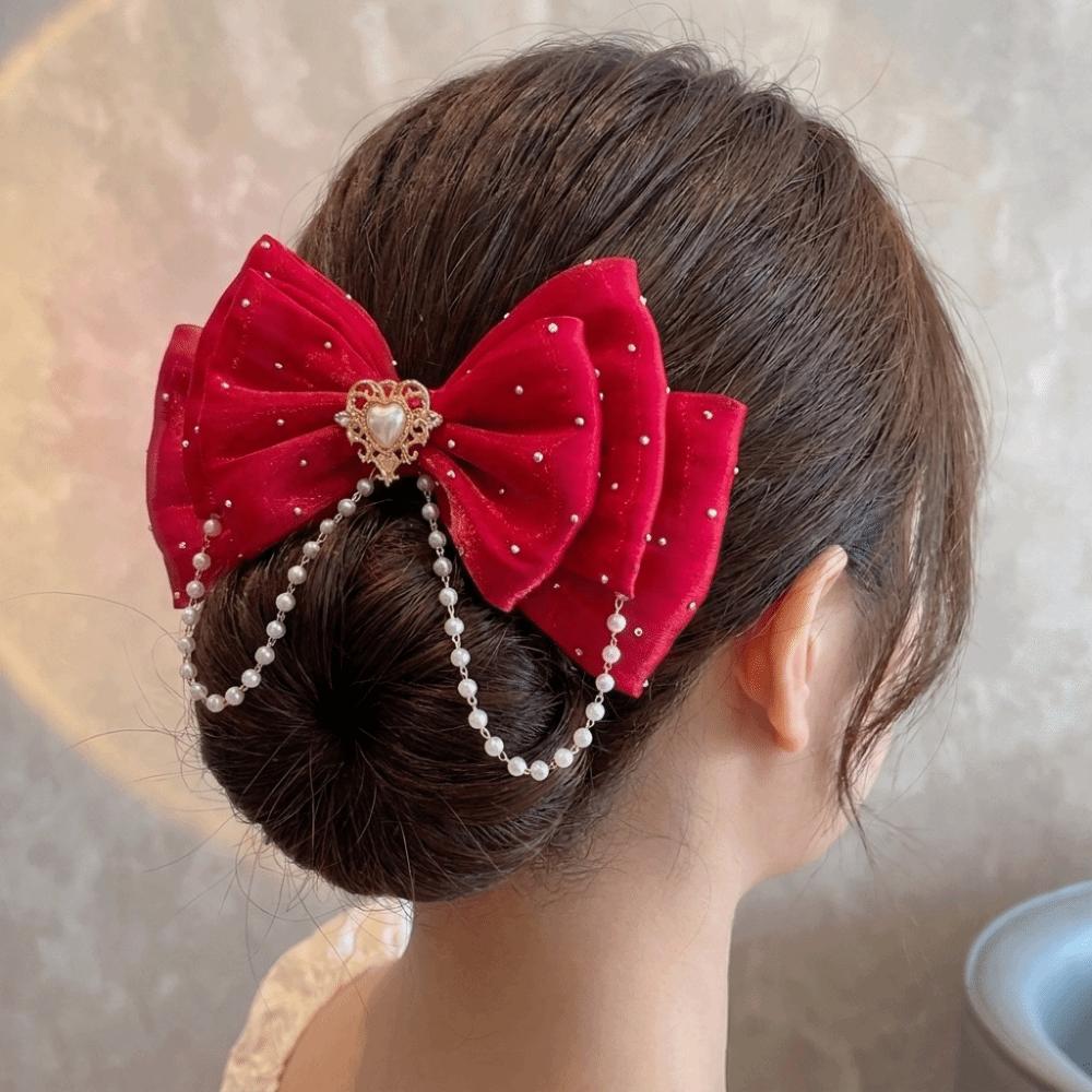 Heart Tulle Bow Hair Clips Rhinestone Princess Barrettes Gift for Friends Duckbill Clips Party