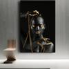 African Black Woman Holding Golden Jewelry Canvas Paintings On The Wall Art Posters and Prints Girl Body Art Pictures Wall Decor