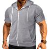 Мужская футболка с капюшоном на молнии, летняя футболка с коротким рукавом, однотонная футболка с полной молнией и карманами для повседневных занятий спортом, уличного спорта, спортзала