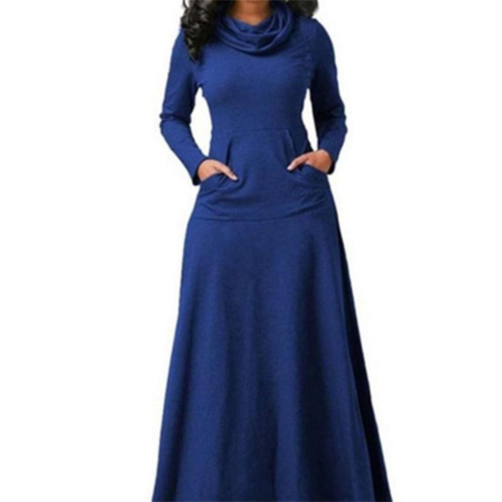 Женский стиль, осенне-зимний однотонный нагрудник с карманами и большое длинное платье-качели