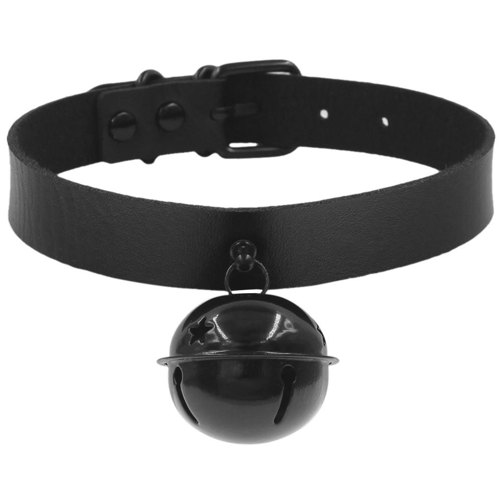 Стильный черный ошейник из искусственной кожи в стиле Харадзюку с подвеской-колокольчиком
