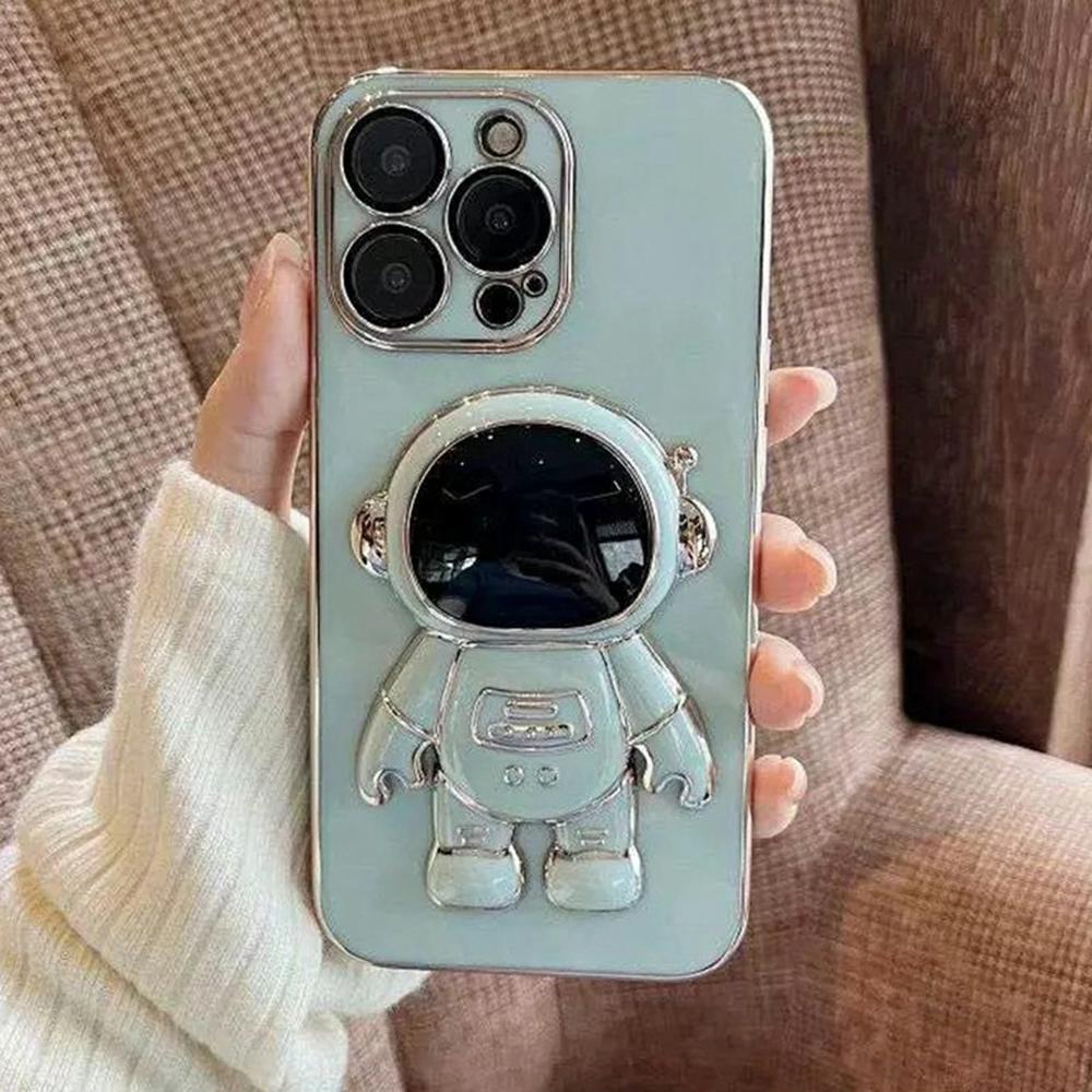 For iPhone 12 Pro Case Electroplating Soft TPU Phone Cover Astronaut Hidden Kickstand