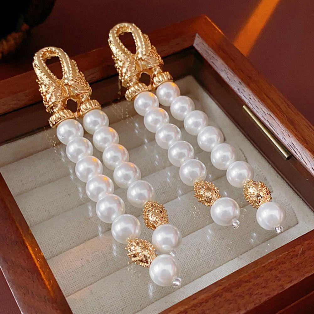 Имитация жемчуга Двойной ряд жемчужных кисточек Серьги Великолепные серьги-гвоздики Ювелирные подарки
