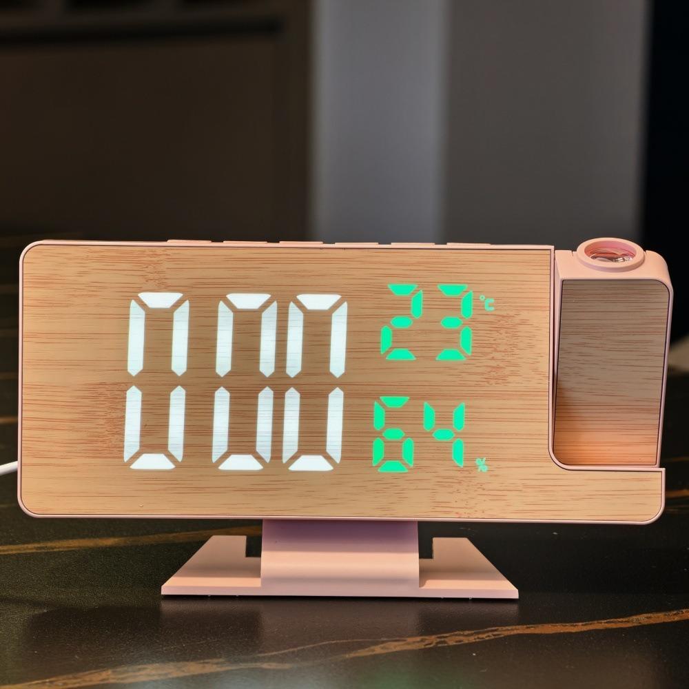 12/24 H LED Projector Clock Large Screen Temperature Humidity Digital Alarm Clock Adjustable Brightness 180° Rotatable