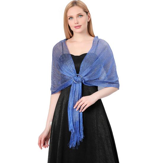 Metallic Shawl Glittery Glow Women Sparkling Wrap Tassel Bucket Design Formal Occasion Shawl Versatile Evening Shawl