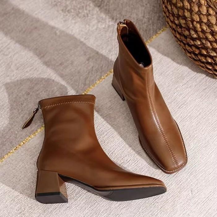 Осень Зима Короткий Плюш Женские Ботильоны Женские Лаконичные Толстый Каблук Короткие Боты Zapatos De Mujer 2025