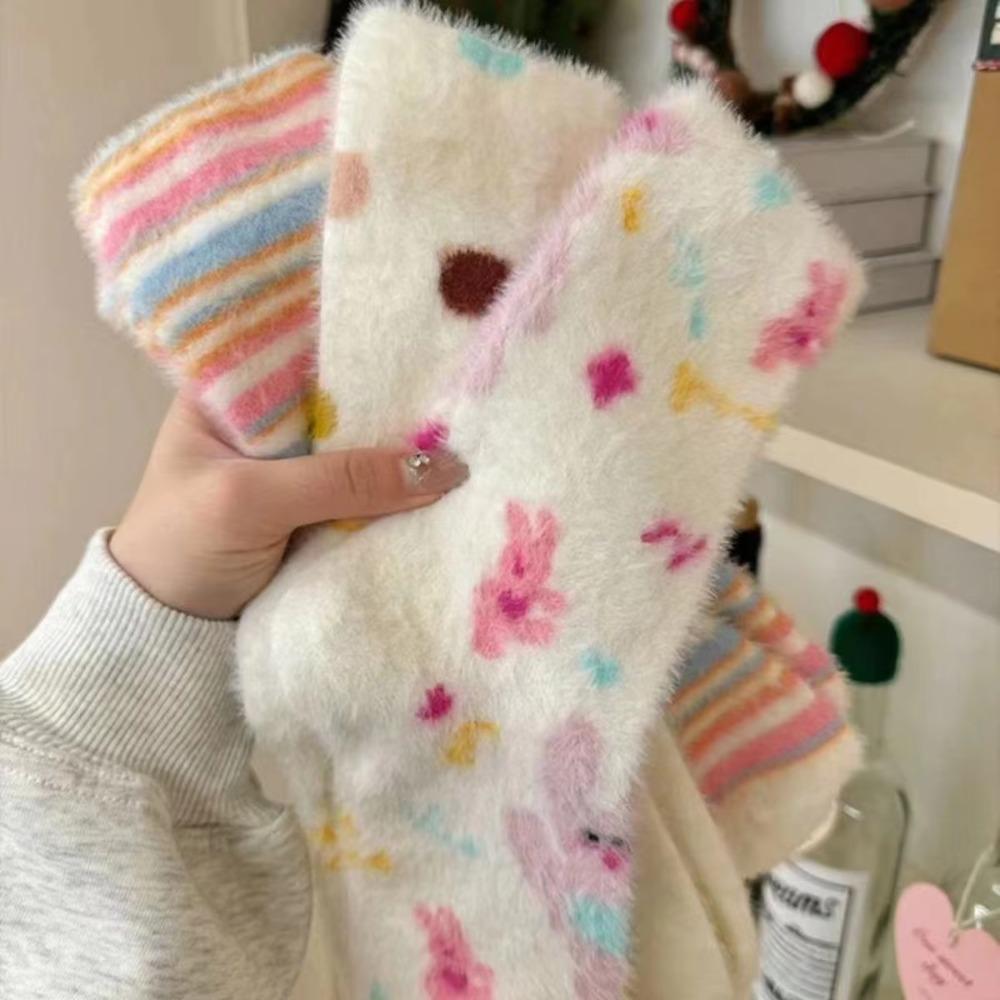 Winter Thickened Floor Stockings Cute Mink Velvet Middle Tube Socks New Year's Gift