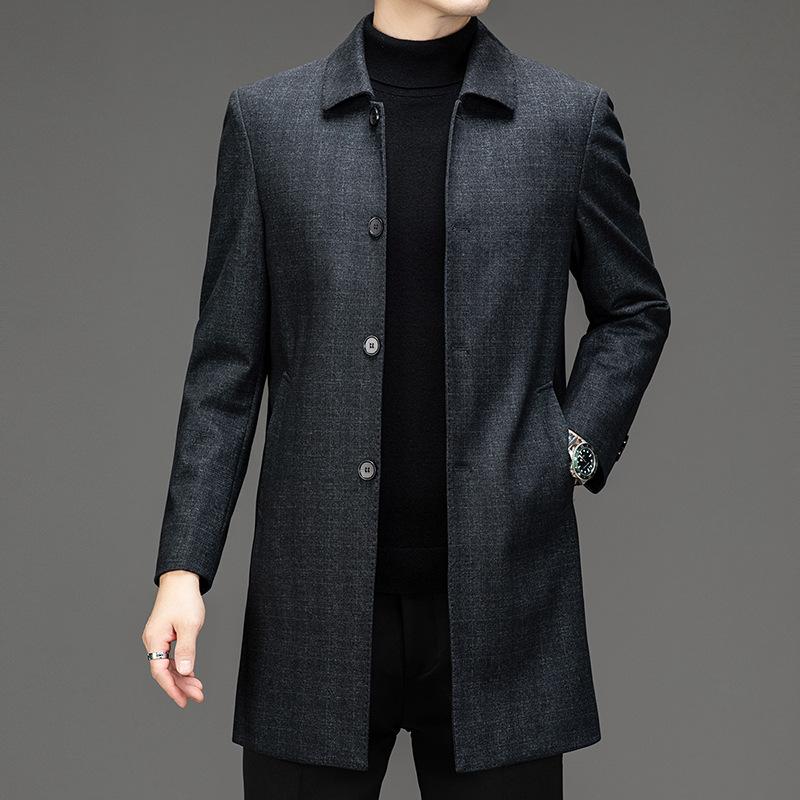 Осенне-зимняя мужская кашемировая ветровка средней длины со свободными лацканами шерстяное пальто для пап среднего возраста в деловом стиле