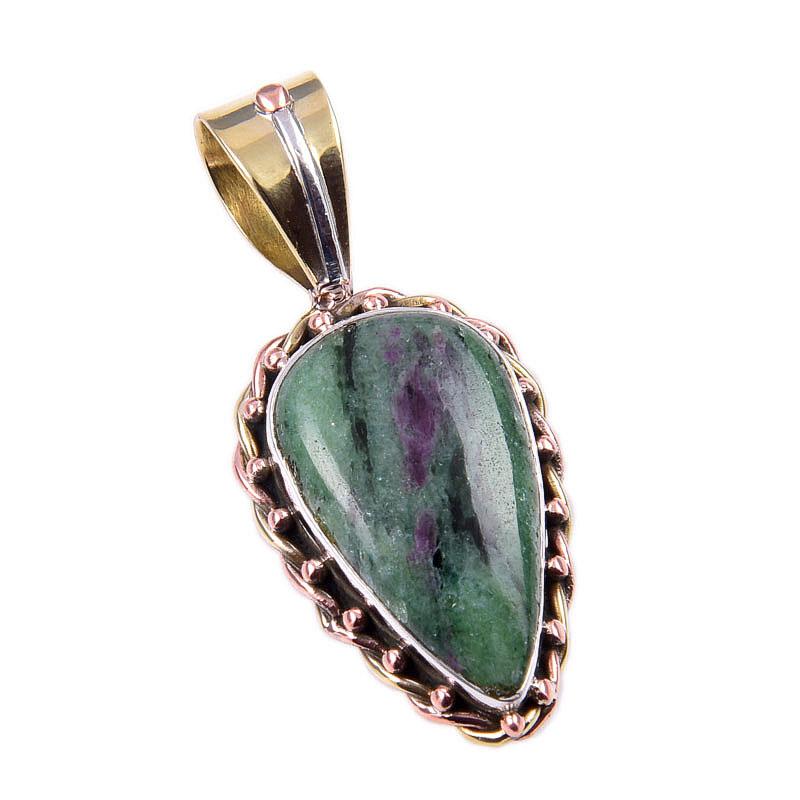 Подарочный двухцветный кулон Ruby In Zoisite из стерлингового серебра 925 пробы, созданный в лаборатории, 1,50 дюйма e7y90