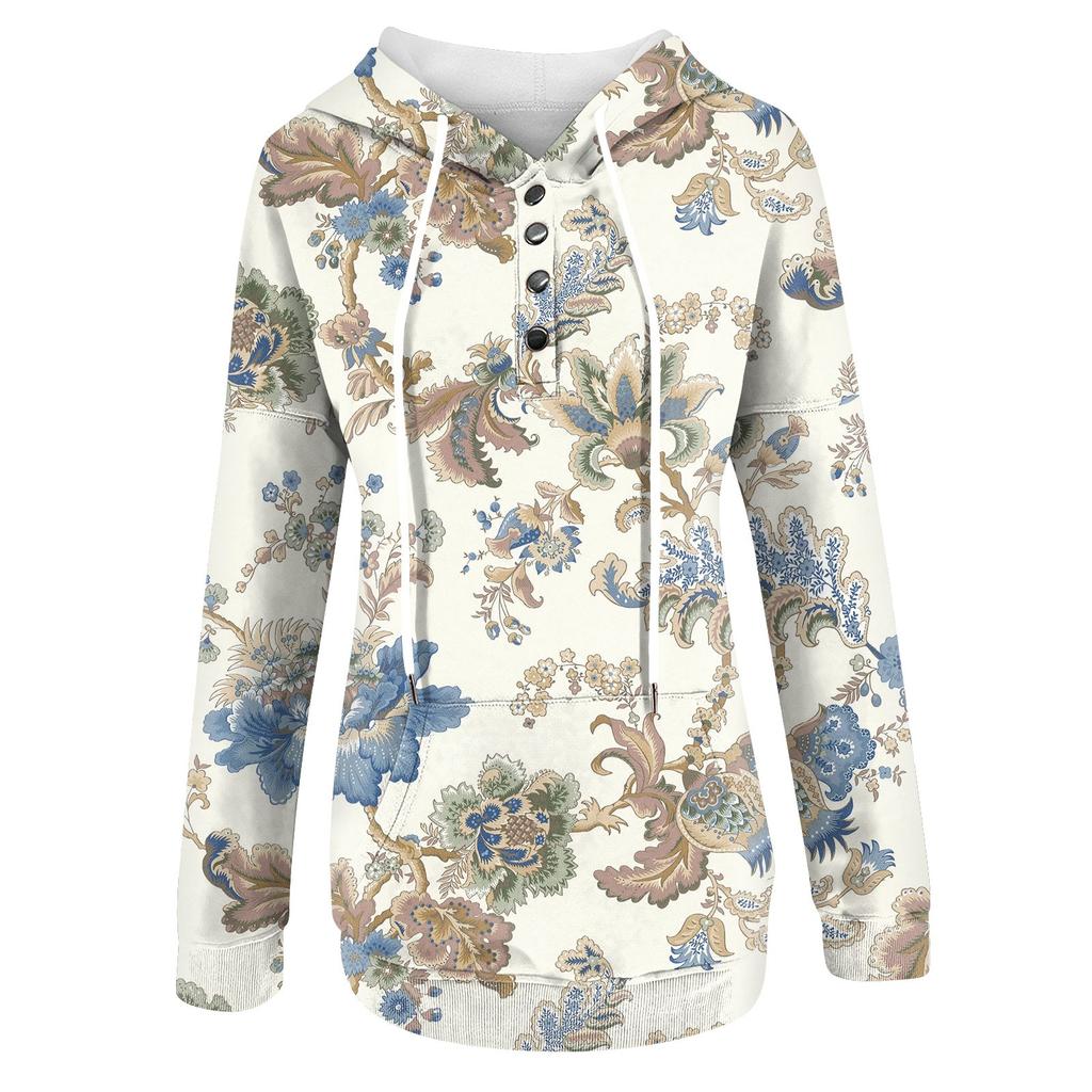 Женская модная облегающая толстовка с капюшоном и цветочным принтом с длинным рукавом