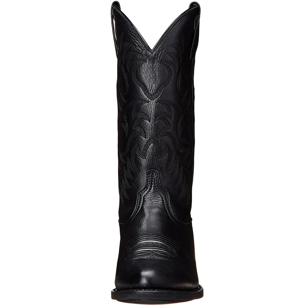 Men's Leather Retro Embroidered Boots Pointed Head Middle Tube Thick Soled Boots