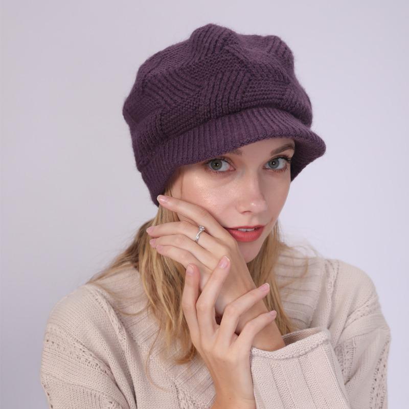 Женские шапки и кепки однотонные из плюша и кроличьей шерсти вязаные теплые саржевые шапки-береты на осень-зиму