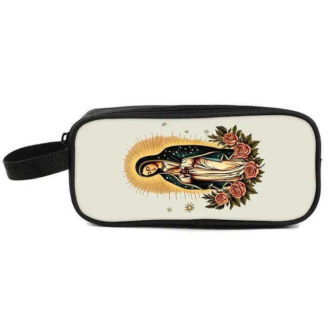 Virgin Mary Print Double Layered Pencil Bag with 3D Cartoon Design for Boys and Girls School Supplies