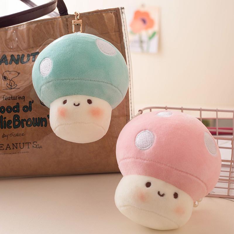 10Cm Cute Mushroom Plush Pendant Stuffed Soft Colorful Plant Emotion Face Pearls Chain Keyring Fashion Accessory Gift