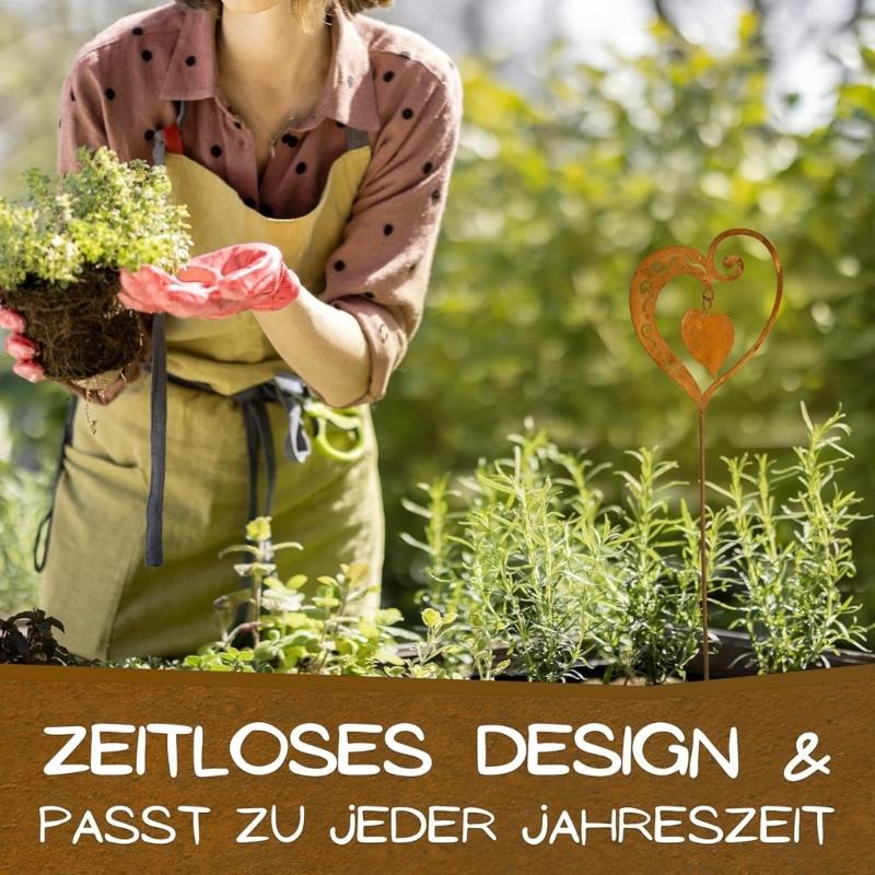 Heart Shape Rusty Iron Garden Stake Weather Prevent Ground Stake Outdoor Decors For Wedding Gift Lawn Patios Iron Art