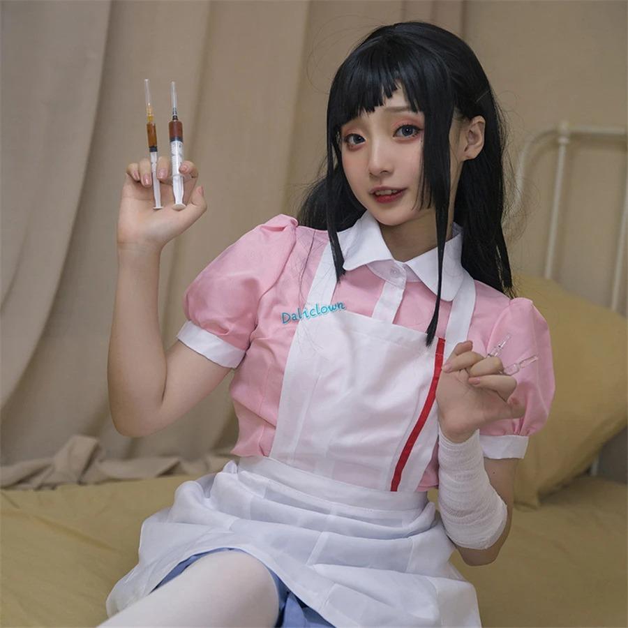 Danganronpa Mikan Tsumiki, костюм для косплея с париком, аниме, Хэллоуин, отчаяние, Ultimate, униформа медсестры, костюм горничной, полный комплект для женщин