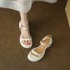 Минималистский стиль, толстая подошва, толстый каблук, летние пляжные сандалии, женские, новые, средний каблук, открытый носок, Luo