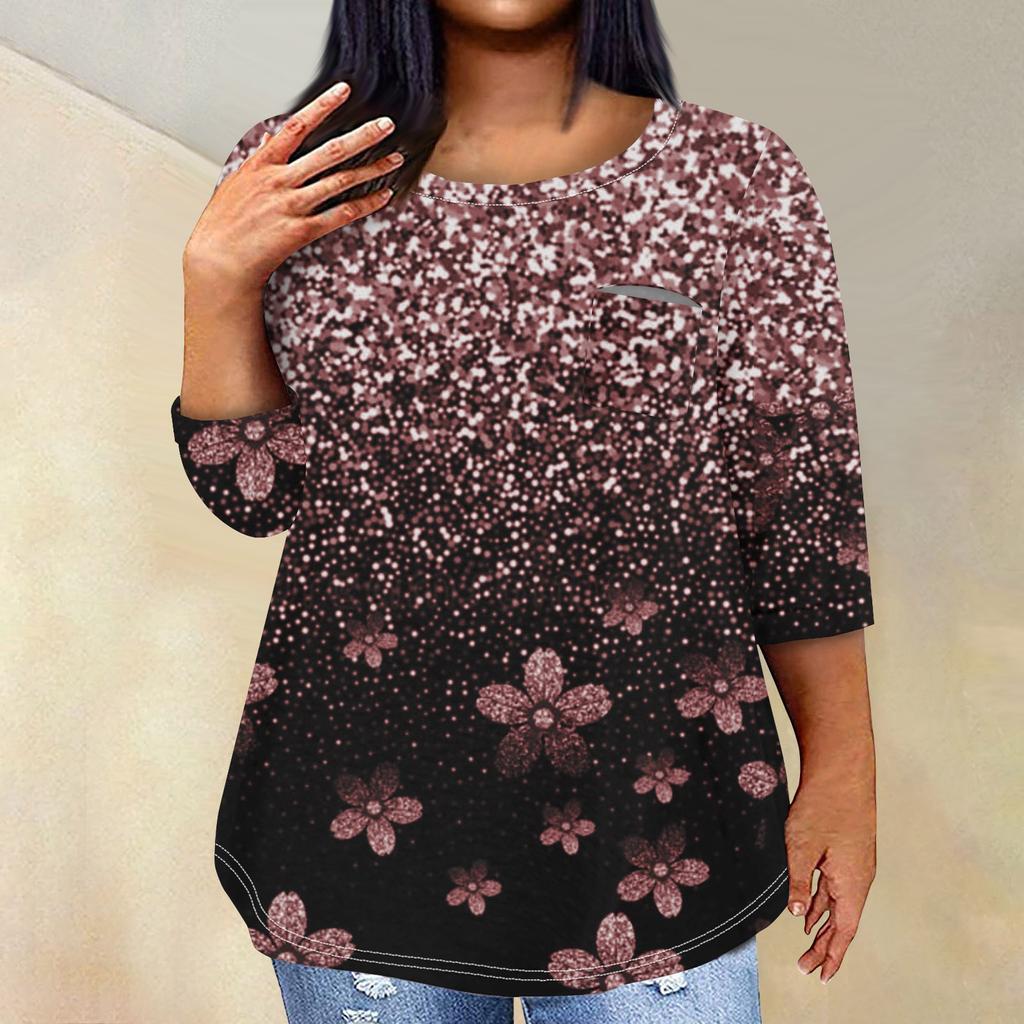 Женский модный повседневный пуловер с круглым вырезом и рукавом три четверти с принтом, топ с рукавами 4/3