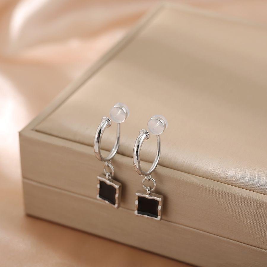 Серьги-клипсы без пирсинга, черные серьги, роскошные квадратные серьги-клипсы, новые серьги