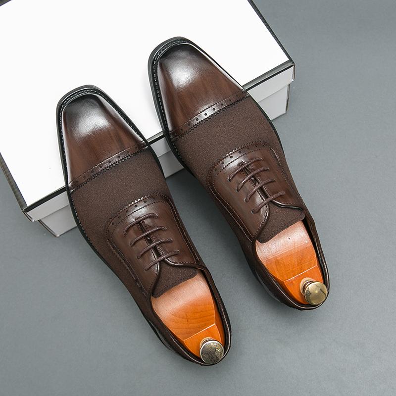 Size 38-46 Classic Men Block Shoes Men Fashion Splicing Pointed Leather Shoes Men Business Dress Shoes European Wedding Shoes