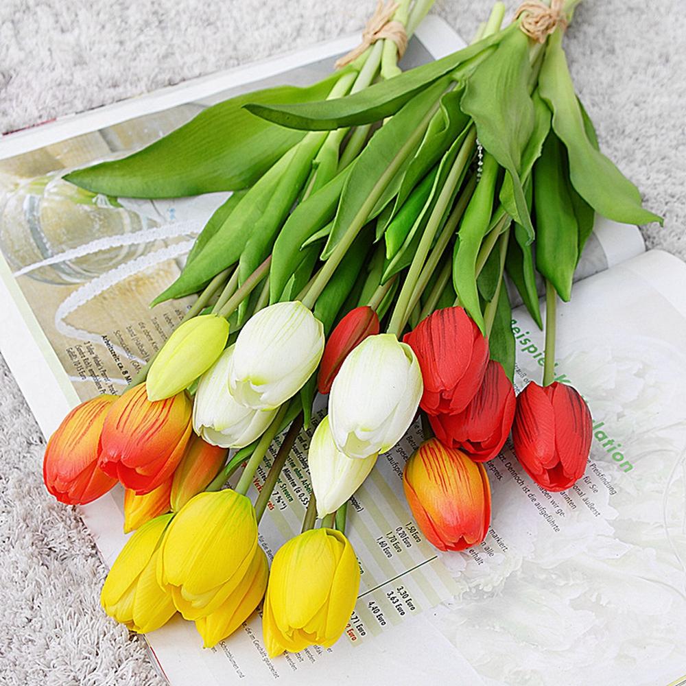 Ручные цветы Флорес Имитация Букет цветов Искусственные Тюльпаны Цветок Украшение для дома Искусственный цветок