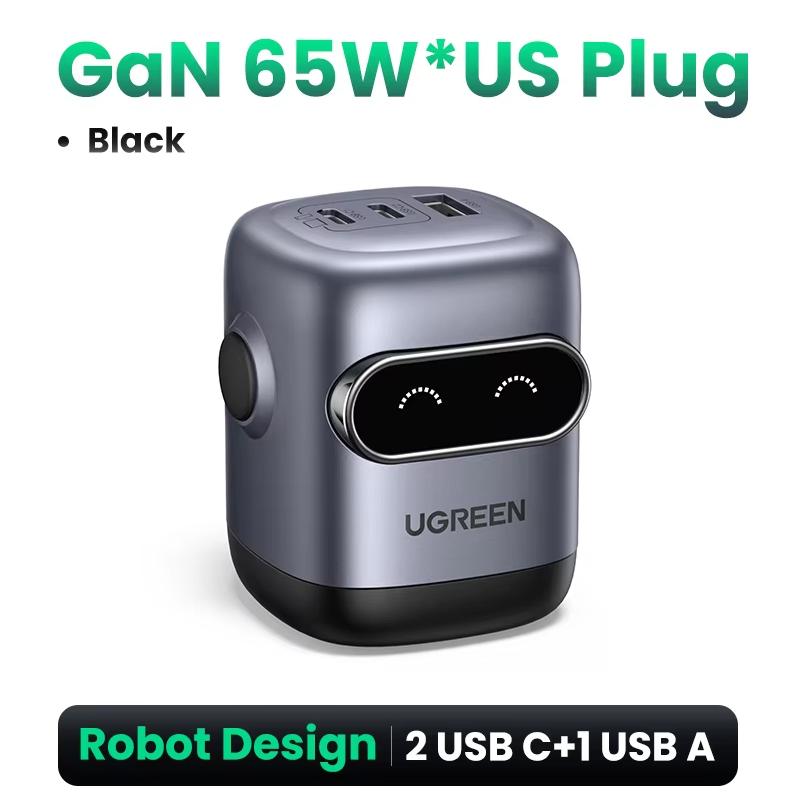 Ugreen Зарядные устройства из нитрида галлия 30 Вт и 65 Вт, робот, Type-C, головка для быстрой зарядки, подходит для телефонов Apple и ноутбуков