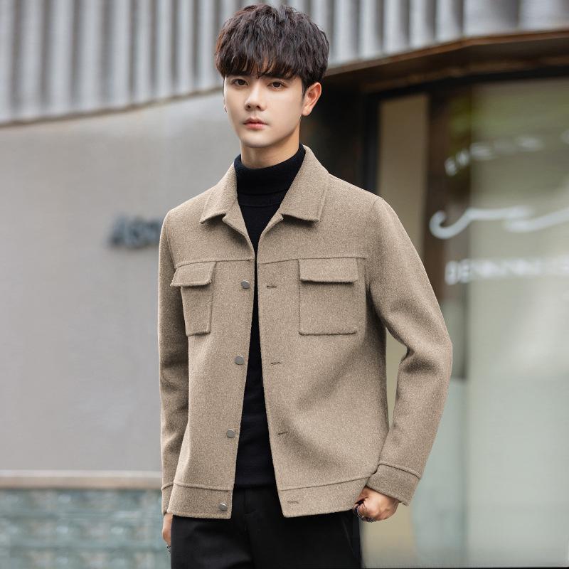 Мужская шерстяная куртка, куртка осень-зима, корейская версия, облегающая, модная, двухсторонняя, шерстяная, мужская, повседневная, короткая