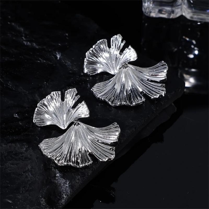 Модные металлические серьги в виде больших листьев гинкго для женщин, свадебные классические ювелирные изделия, геометрические серьги