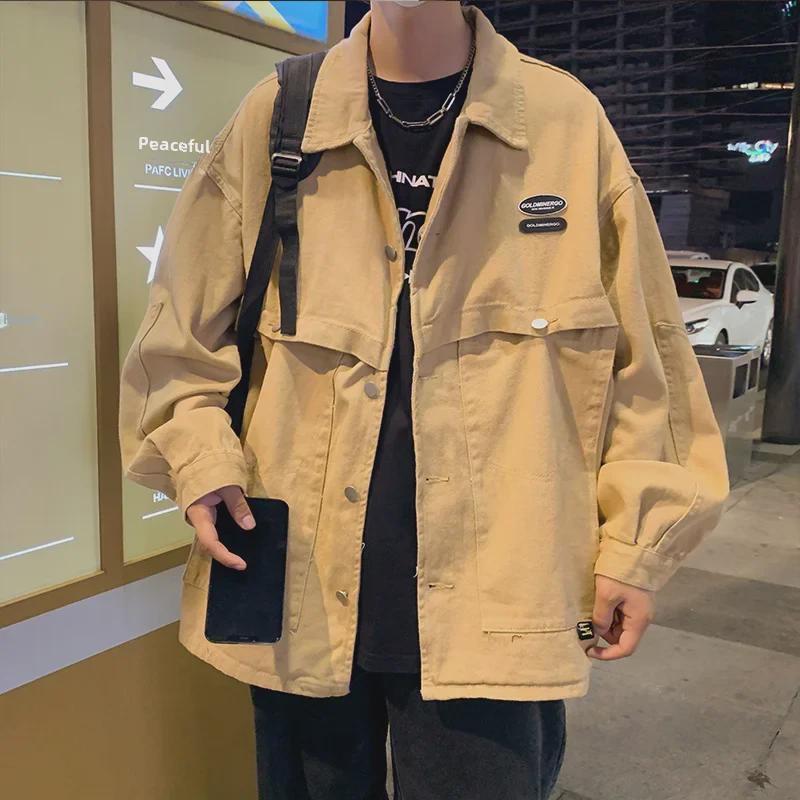 Men's Spring & Autumn Fashion Denim Jacket - Retro Hong Kong & Japanese Style, High Street Youth French Design