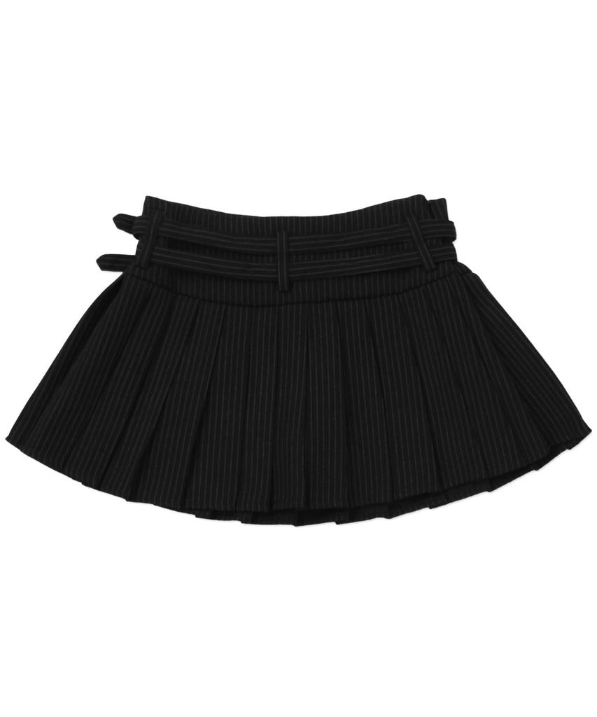 WEGO Figments Double Belt Striped Pleated Mini Korean Size Black Skirt, Style, Women's, M,