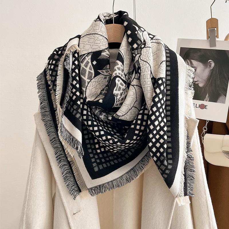 Fashion Printed Imitation Cashmere Warm And Cold Student Dual-Purpose Shawl Age-Reducing Scarf Women