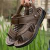Сандалии мужские летние 2024 года, новые кожаные повседневные пляжные туфли мужские мягкие кожаные нескользящие тапочки для пап среднего и пожилого возраста