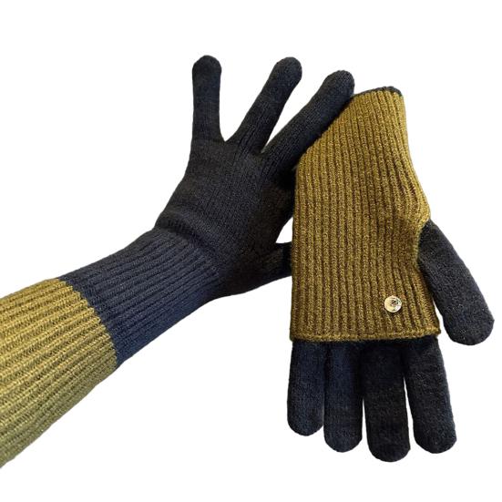 Складные вязаные перчатки двойной длины, теплые перчатки с сенсорным экраном, эластичные перчатки на запястье с цветовыми блоками, длинные перчатки для женщин и мужчин для набора текста и повседневных дел