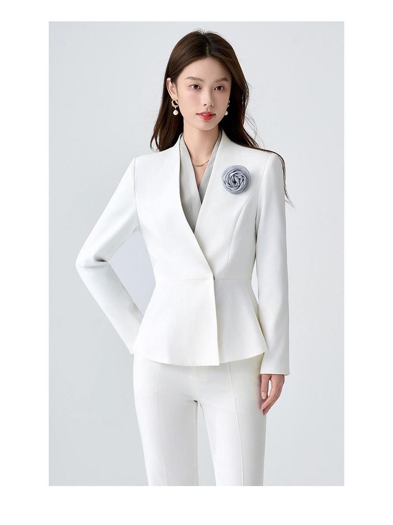 2025 Women's White Suit Set: Spring/Autumn Salon Reception Workwear Blazer