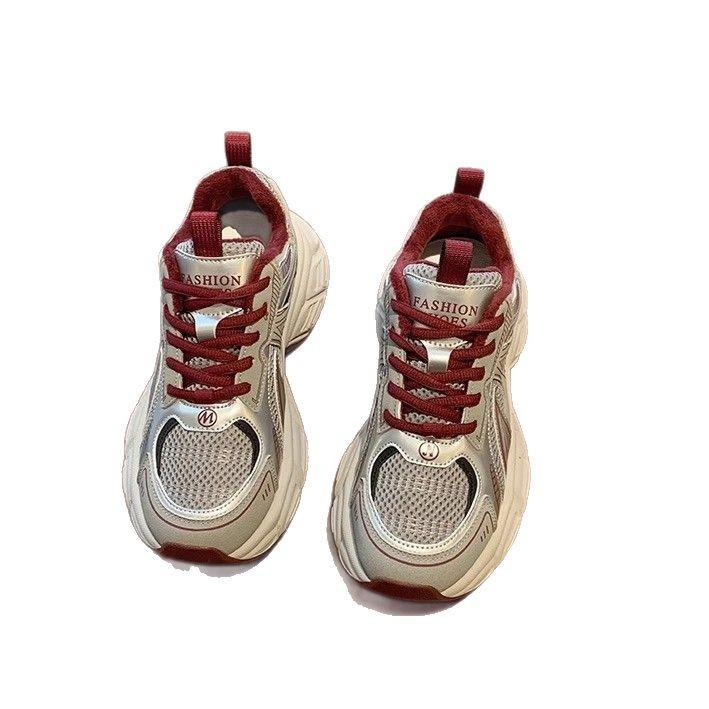 2025 осень и зима новая толстая подошва универсальная повседневная обувь женская обувь для маленьких ног бархатные кроссовки папины кроссовки серые спортивные хлопковые туфли