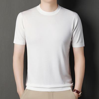 Тонкий свитер из ледяного шелка с короткими рукавами, мужская летняя новая крутая футболка с круглым вырезом, простая универсальная однотонная футболка