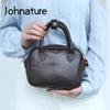 Johnature Повседневная женская сумка из натуральной кожи, универсальная ретро-сумка из натуральной мягкой яловой кожи, однотонные сумки на плечо