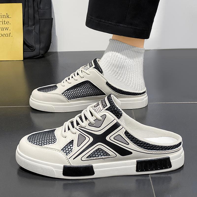 Тапочки Baotou, мужская летняя одежда, нескользящие сетчатые пляжные сандалии, мужская уличная обувь без каблука большого размера