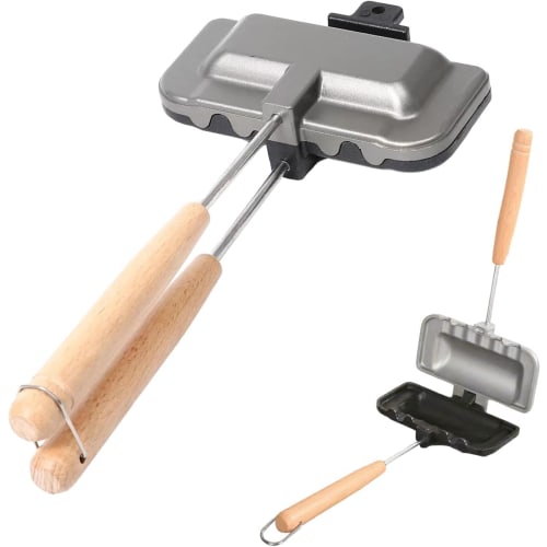 Direct-fire hot sandwich maker with crimped crust for toasting the crust, removable top and bottom halves, non-stick, perfect for hot sandwiches, outd