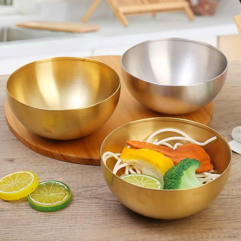 1/4PCS Stainless Steel Salad Bowl Fruit Soup Noodles Rice Bowl Gold Utensils Kitchen Food Container Tableware Utensils Gadgets