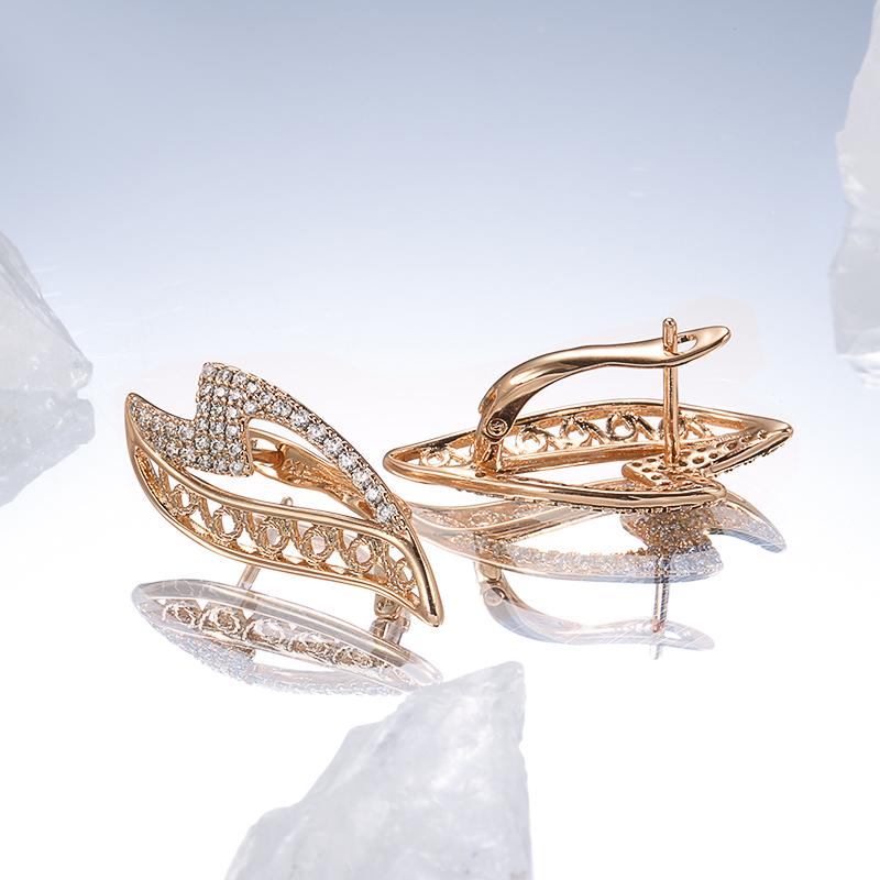 Трендовые Серьги-Волны Цвета Розового Золота Для Женщин Роскошные Блестящие Аксессуары с Натуральным Цирконием Ежедневные Изящные Этнические Украшения