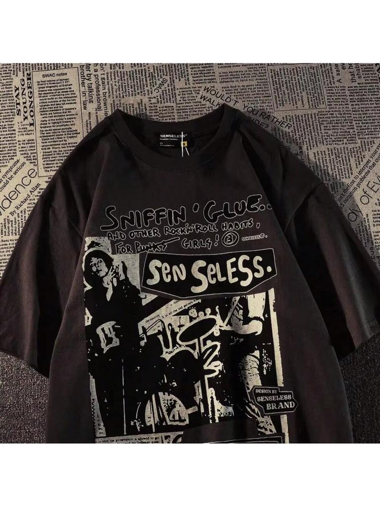 Женская футболка Ретро футболка с коротким рукавом Мужская свободная американская футболка Футболки оверсайз Принт Каваи Оверсайз топ Уличная одежда